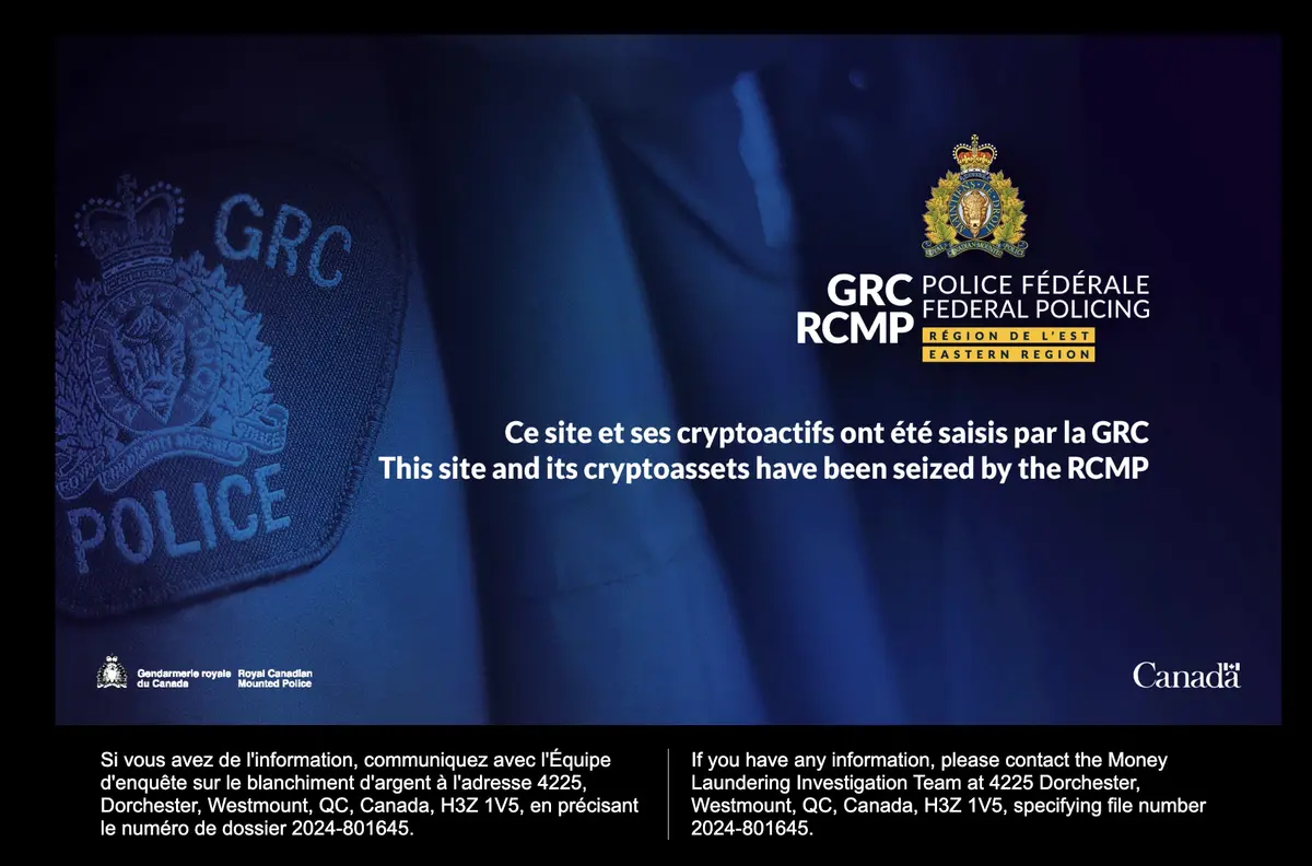 Website chính thức của TradeOgre đã bị thay thế bằng banner từ RCMP .webp