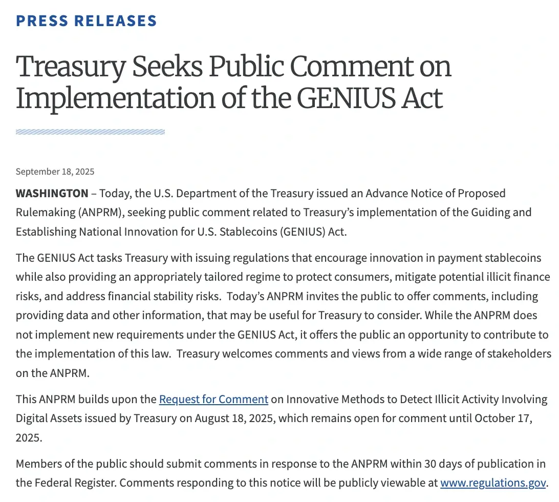 Bộ Tài chính kêu gọi công chúng góp ý về việc triển khai Đạo luật GENIUS.webp