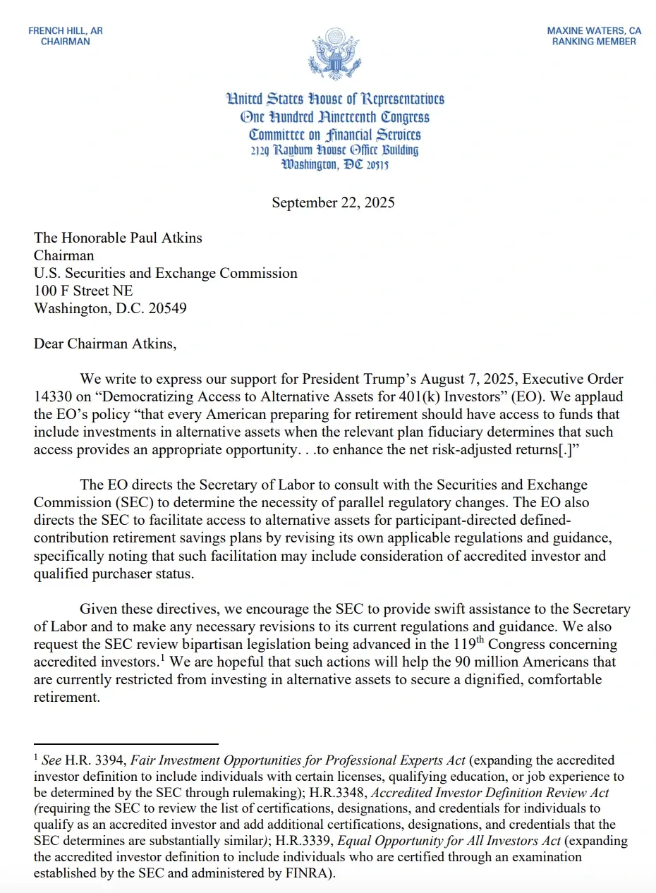 Nội dung bức thư kêu gọi thúc giục SEC triển khai kế hoạch hưu trí bằng tiền mã hóa. .webp