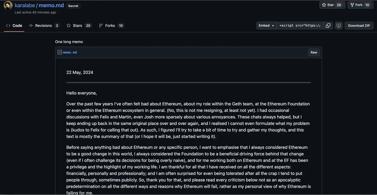 Bức thư Szilágyi gửi cho đội ngũ lãnh đạo Ethereum Foundation..webp