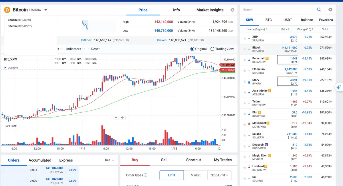 Giao diện sàn giao dịch tiền số Upbit.jpg