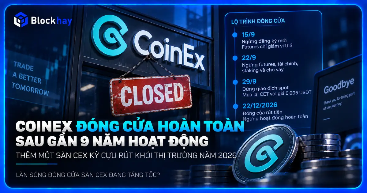 Tiếp tục một sàn CEX quốc tế tuyên bố đóng cửa sau 9 năm hoạt động do khối lượng giao dịch sụt giảm Blockhay